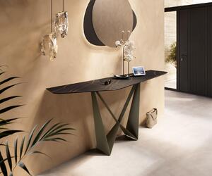 DELIFE Konzolový stůl Edge polygonální 180×50 cm keramika Laminam® Noir Desir hnědá Spios kov titanová barva