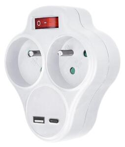 Solight P99USBC- Rozbočovací zásuvka s USB A+C nabíječkou a vypínačem 2x10A bílá