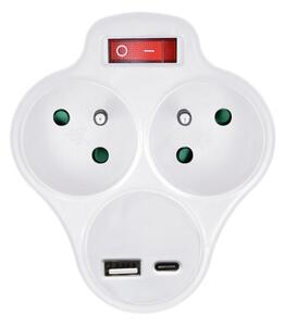 Solight P99USBC- Rozbočovací zásuvka s USB A+C nabíječkou a vypínačem 2x10A bílá