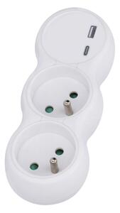 Solight P100USBC - Rozbočovací zásuvka s USB A+C nabíječkou 2x10A bílá