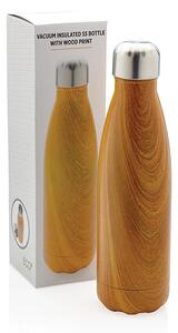 Nerezová láhev na vodu, 500ml, XD Design, dekor světlého dřeva