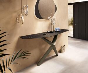 DELIFE Konzolový stůl Edge polygonální 180×50 cm keramika Laminam® Noir Desir hnědá Zentharo kov titanová barva