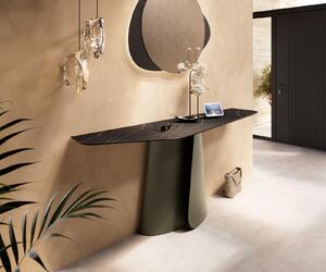 DELIFE Konzolový stůl Edge polygonální 180×50 cm keramika Laminam® Noir Desir hnědá Livos kov titanová barva