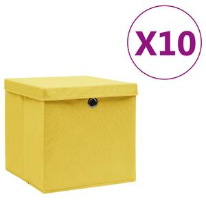 Úložné boxy s víky 10 ks 28 x 28 x 28 cm žluté