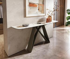 DELIFE Konzolový stůl Edge oválný tvar 180×40 cm keramika Calacatta Luxe bílá zlatá šedá Velio kov titanová barva