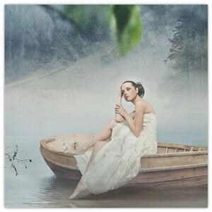 Obraz - Žena na loďce (30x30 cm)