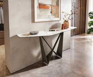 DELIFE Konzolový stůl Edge polygonální 180×50 cm keramika Calacatta Luxe bílá zlatá šedá Spios kov titanová barva