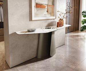 DELIFE Konzolový stůl Edge polygonální 180×50 cm keramika Calacatta Luxe bílá zlatá šedá Livos kov titanová barva