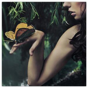 Obraz půvabné ženy s motýlem (30x30 cm)