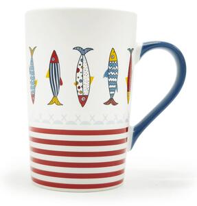Hrnek ITEM Barevné rybičky, 400 ml, porcelánový vysoký hrnek, motiv moře, na čaj a latté