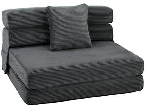 HOMCOM 2-in-1 Folding Sleeper Chair — Foldable Sofa Bed with Corduroy Upholstery, Padded Folding Mattress, Guest Floor Chair for Bedroom & Living Room
