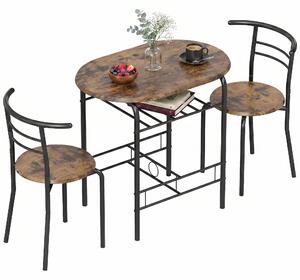 HOMCOM 3-Piece Dining Set – 31.5 in Table with 2 Chairs & Shelf, Rustic Brown, Ideal for Small Spaces | Aosom