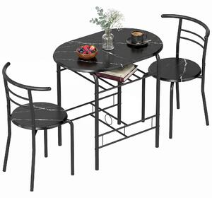 HOMCOM 3-Piece Dining Set — 31.5" Kitchen Table with Two Chairs and Shelf, Ideal for Small Spaces, Apartment, Living/Dining Room, Black Marble Finish