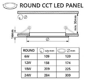 T-LED Bílý vestavný LED panel kulatý 120mm 6W 24V CCT 102200