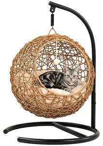 PawHut pletené kočičí lůžko — vyvýšený ratanový dům s pratelným polštářem a hračkou, 45 × 41 × 75 cm, světle hnědý | Aosom
