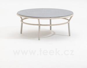 Varaschin Konferenční stolek Emma Cross, Varaschin, kulatý 86x34 cm, rám hliník, výplet lanko, deska HPL kat. A, barevné provedení dle vzorníku