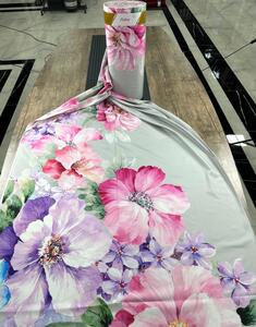 Ervi bavlna Satén š.240 cm Malované růžové a fialové květy - 1040, metráž