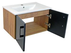 Koupelnová skříňka s keramickým umyvadlem Agria II GOB 60 - zlatý dub/černá
