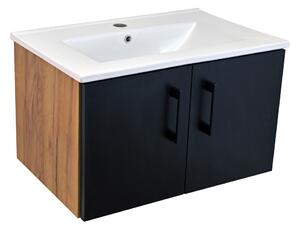 Koupelnová skříňka s keramickým umyvadlem Agria II GOB 60 - zlatý dub/černá