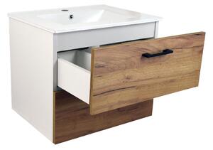 Koupelnová skříňka s keramickým umyvadlem Agria NEW W 60 - bílá/zlatý dub