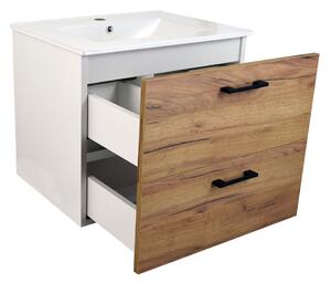 Koupelnová skříňka s keramickým umyvadlem Agria NEW W 60 - bílá/zlatý dub