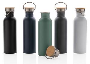 Nerezová láhev s bambusovým víčkem, 710 ml, XD Design, šedá