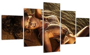 Obraz ženy ležící na pláži (125x70 cm)