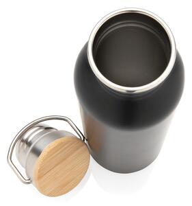 Nerezová láhev s bambusovým víčkem, 710 ml, XD Design, černá