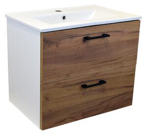 Koupelnová skříňka s keramickým umyvadlem Agria W 60 - bílá/zlatý dub