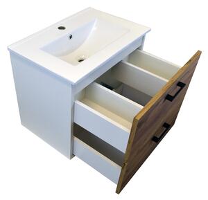 Koupelnová skříňka s keramickým umyvadlem Agria W 60 - bílá/zlatý dub