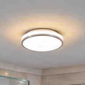 Lindby LED stropní svítidlo Lyss, Ø 28 cm, chromová barva, IP44, Bílá / opál, Koupelna, Sklo, Moderní