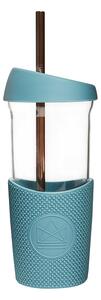 Skleněný pohár s brčkem 568 ml, Neon Kactus, modrý