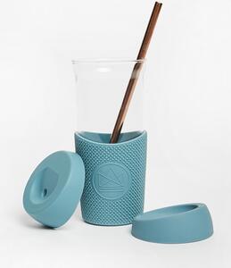 Skleněný pohár s brčkem, 568ml, Neon Kactus, modrý