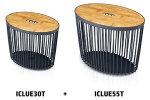 PROSPERPLAST Set 2 univerzálních oválných košů s bambusovými víky CLUBO 30+55l antracit
