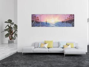 Obraz - Západ slunce nad vodou, aquarel (170x50 cm)