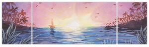 Obraz - Západ slunce nad vodou, aquarel (170x50 cm)