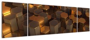Obraz - Bronzové hexagony (170x50 cm)