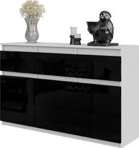 FURNICA - NOAH - Komoda / příborník se 3 zásuvkami a 3 dvířky - bílý mat / černý lesk V75cm Š120cm H35cm