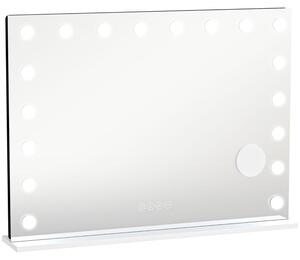 Zrcadlo Moonbite Hollywood, rozměry 80 × 60 cm, 18 stmívatelných LED diod, 3 barevné režimy, RGB, Bluetooth, 10násobné zvětšení, sklo, bílá barva
