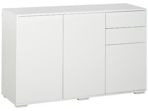 Komoda Moonbite se dvěma zásuvkami a třemi dvířky, s nastavitelnými policemi a mechanismem pro otevírání, rozměry 117 × 36 × 74 cm, materiál: MDF, barva: bílá