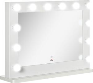 Zrcadlo Moonbite Hollywood s osvětlením, 80 × 60 cm, kosmetické zrcadlo s 12 stmívatelnými LED diodami, dotykovým ovládáním a funkcí paměti, materiál: železo, barva: bílá