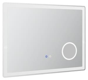Zrcadlo do koupelny Moonbite LED, 80 x 60 cm, s 3násobným zvětšením, s funkcí proti zamlžování, dotykové ovládání, 3 barvy světla, stmívatelné, materiál: železo, barva: bílá