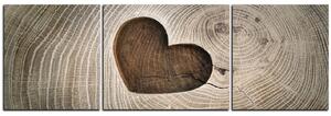 Obraz na plátně - Srdce na dřevěném pozadí - panoráma 5207C (90x30 cm)