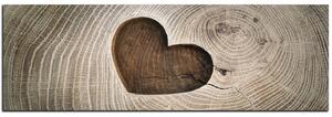 Obraz na plátně - Srdce na dřevěném pozadí - panoráma 5207A (105x35 cm)