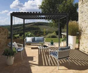 Ocelová bioklimatická pergola Mirador s lamelovou stechou, tlouka sloupk 8 × 8 cm, 3 × 3 m, antracitová – podobná RAL 7015