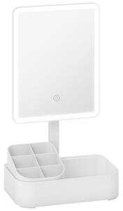 LED kosmetické zrcadlo Moonbite s úložným prostorem, nabíjecí akumulátor 1000 mAh, typ C, 2 teploty světla, dotykové stmívání, otočné o 180°, plast, bílá barva