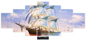 Obraz lodě na vlnách (210x100 cm)