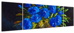 Obraz modrých květů ve váze (170x50 cm)