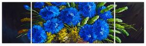 Obraz modrých květů ve váze (170x50 cm)