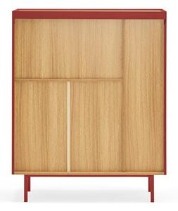 Červená vysoká komoda v dekoru dubu 95x120 cm Arista – Teulat